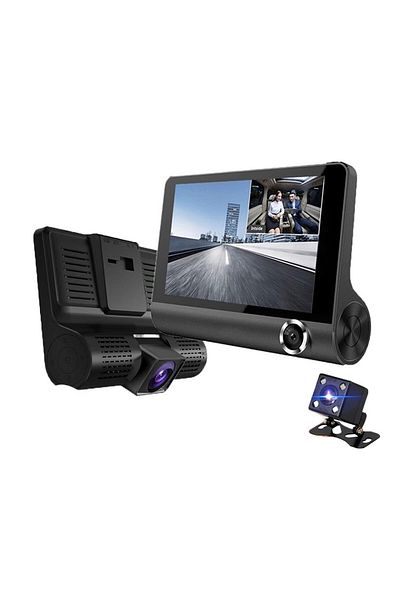 OEM Cameră DVR auto, 3 obiective, Full HD, vedere nocturnă, neagră, 108x78mm