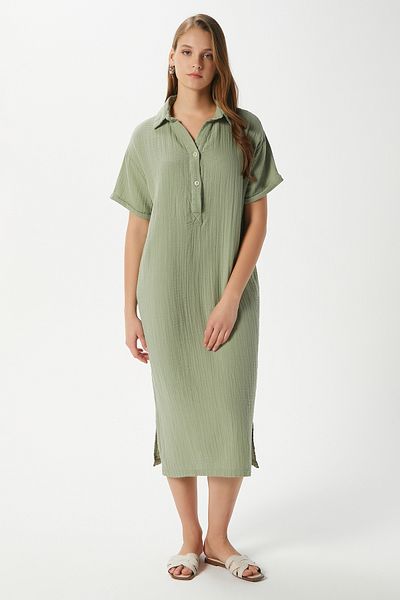 Ritnice Rochie midi Eva 100% bumbac muselină cu decolteu polo pentru femei