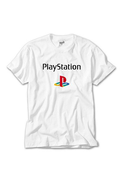 CrowsGate Playstation Logo Text Color White T-Shirt