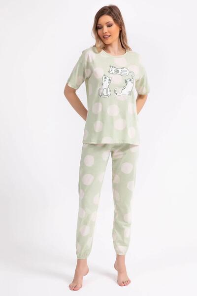ROLY POLY 2790-g Cat Patterned Pajama Set with Elastic Legs (Mother and Daughter Can Be Combined)