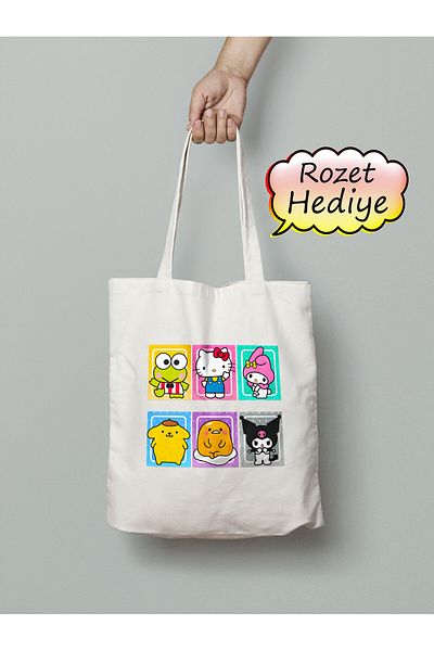 Akumastik Geanta Hello Kitty Sanrio Friends 35x40cm - Cadou Insignă