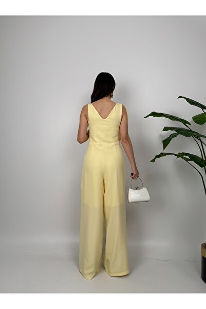 GİZONLY Kadın Sarı Tek Omuz Drapeli Şık Tulum