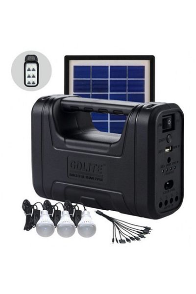 OEM GD-Lite 8017 solar kit equipped with USB devices with 3 LED bulbs and battery