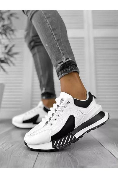 dehaine Men's casual sneakers, white, with print, A100