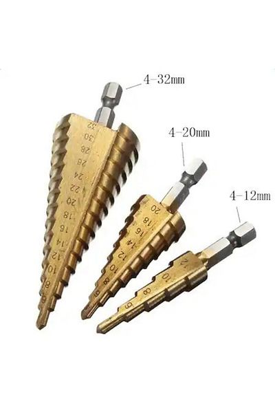 OEM Set of 3 spiral drill bits (stepped) for metal 4-10mm | 4-20mm | 4-32mm