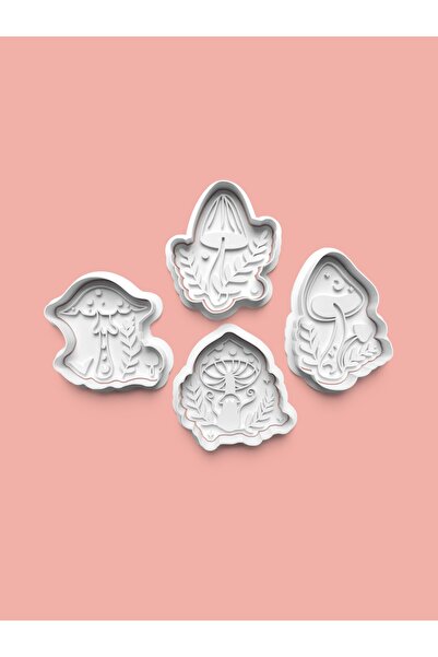 AKTASTORE قالب كوكيز الفطر وقالب عجينة السكر مجموعة من 4 قطع 0589-set