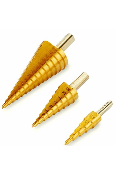 OEM Set of 3 HSS Titanium Step Drill Bits for Metal, 4-10mm 4-20mm 4-32mm