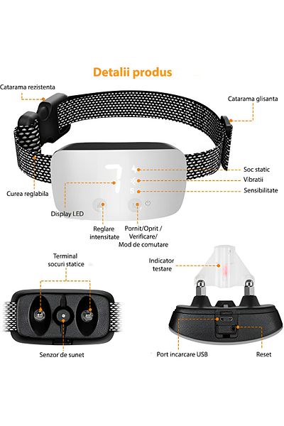 ZEQAS Rechargeable 3-Mode 7-Level Adjustable Anti-Bark Electric Collar, White