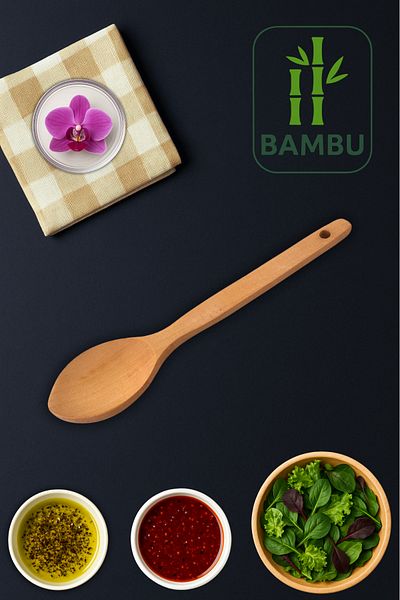 Ülgenev 1 Piece 23 cm Natural Bamboo Wooden Spoon – Small Size, Ergonomic, Non-Slip
