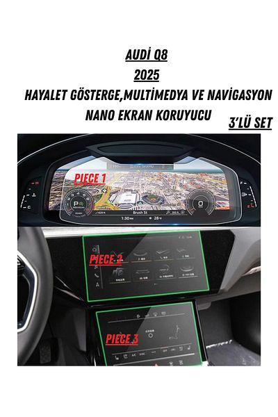 UniqAnatolia Audi Q8 2025 Ghost Instrument and Multimedia Dual Screen Compatible Nano Screen Protector