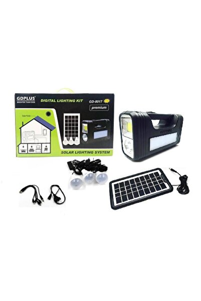 OEM Kit solar portabil GD-8017 Premium Plus, USB, 3 becuri, lanternă LED