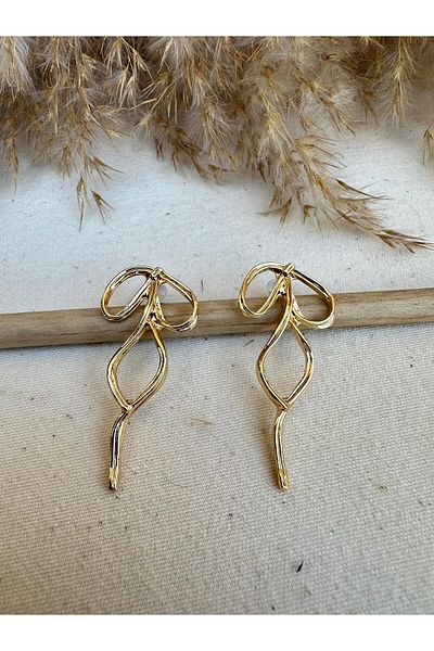 nidistore Gold Color Thin Ribbon Earrings