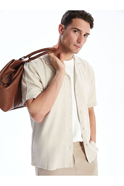 LC Waikiki قميص رجالي بأكمام قصيرة من مزيج الكتان من LCW Vision