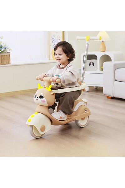Picodino 3-in-1 Ride On Car for Toddlers, Cartoon Design, Beige