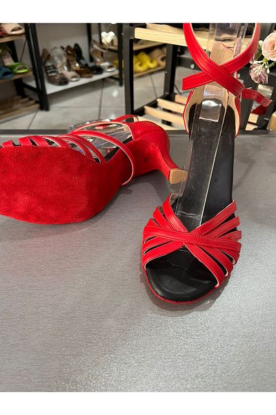 bitangosu New Model Salsa Baçata Latin Dances with 7 Bands 6cm Goblet Heels Dance and Ballroom Shoes Red