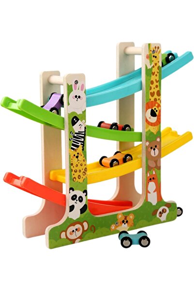 Picodino Wooden Car Track Set, Educational Toy with Ramp, Durable Wood and ABS Construction