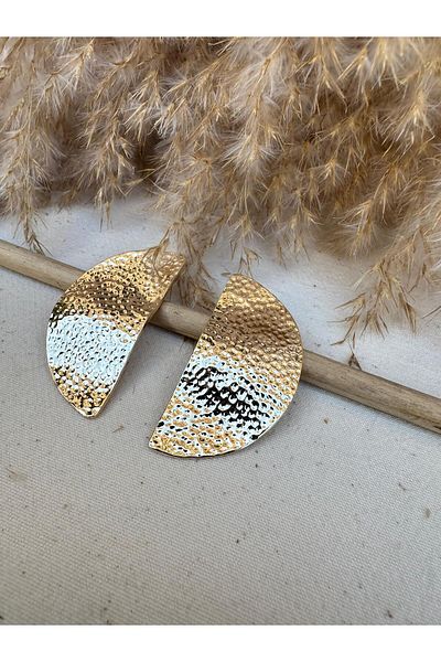 nidistore Gold Color Half Moon Shape Serrated Earrings