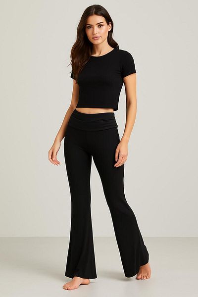 Artış Spanish Leg Folded Waist Jersey Stretchy Viscose Flared Pants