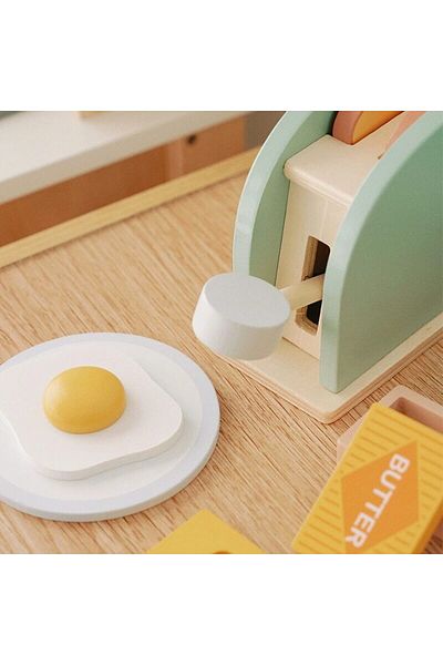 Picodino Set prajitor de paine cu mic dejun, lemn – joc Montessori de rol pentru copii