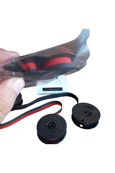 Antik Market Mekanik Daktilo Şeridi – 13 mm Pamuklu Kumaş / Kırmızı-Siyah vey...