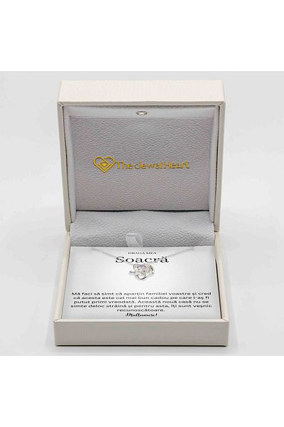 The Jewel Heart Colier Cadou Pentru Soacra Mea – Bijuterie Argint 925 Rodiat, Mesaj și Cutie LED