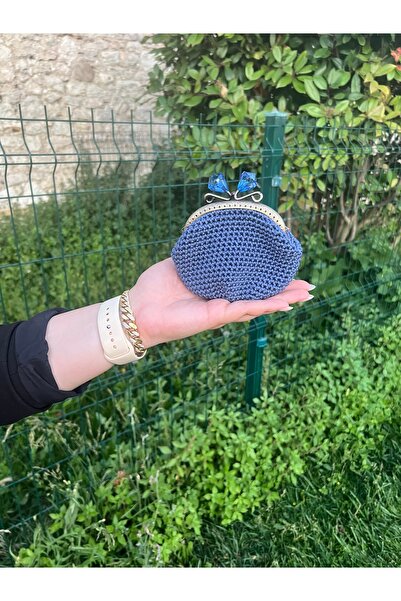 GÖKÇEBUTİKS El Örgüsü Mavi Renk Cüzdan