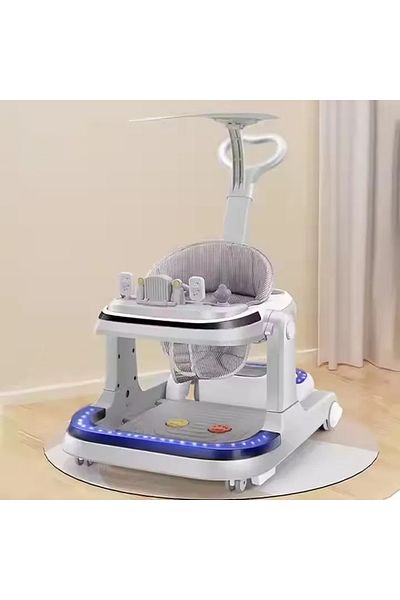 Picodino 2-in-1 Baby Walker Electric si Manual, Telecomanda si Lumini LED, Reglabil, 0-3 ani, Gri