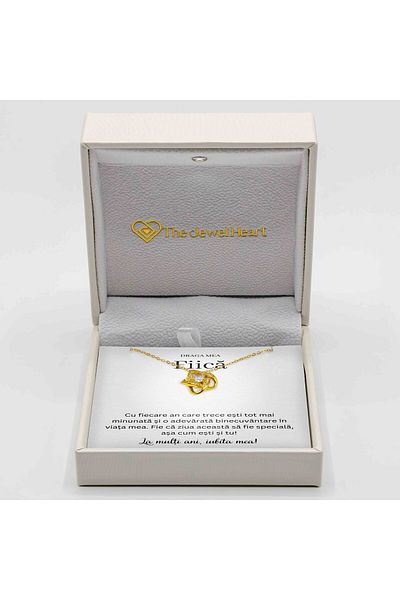 The Jewel Heart Colier Cadou pentru Fiică – Argint 925 Placat cu Aur 14K, Cu Mesaj și Cutie LED