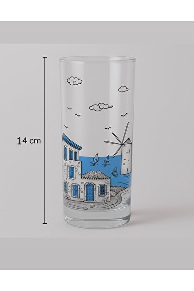 Çeşme Home Alaçatı Çeşme Urla Patterned Glass Cup 13-14 cm Rakı Glass Soft Drink Glass Colorful Printed