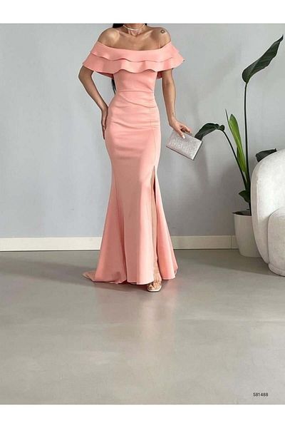 Modafeminen Γυναικείο Fish Model Scuba Fabric με ουρά Γάμος Αρραβώνας Αποφοίτηση Βραδινό Φόρεμα Πούδρα 581488