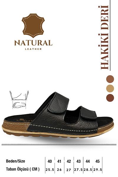 sermoda Ανδρικές παντόφλες Double Velcro Γνήσιο Δέρμα Παντόφλες από φυσικό δέρμα C Μαύρο
