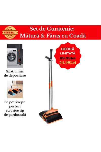 CasaFresca Cleaning Set: Broom & Dustpan with Handle – Modern Design and Vertical Storage