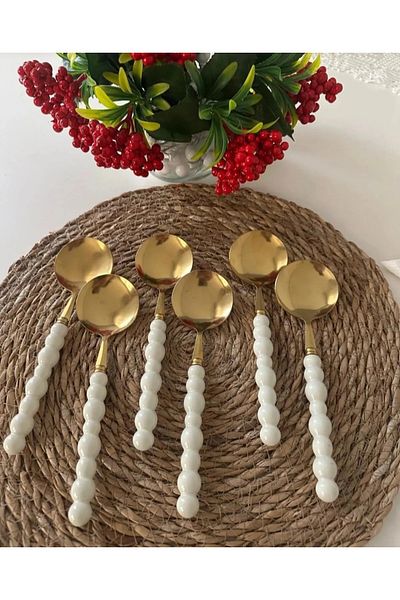 ASPARTAM Gold Color Tablespoon with Bead Pattern 6 Pieces