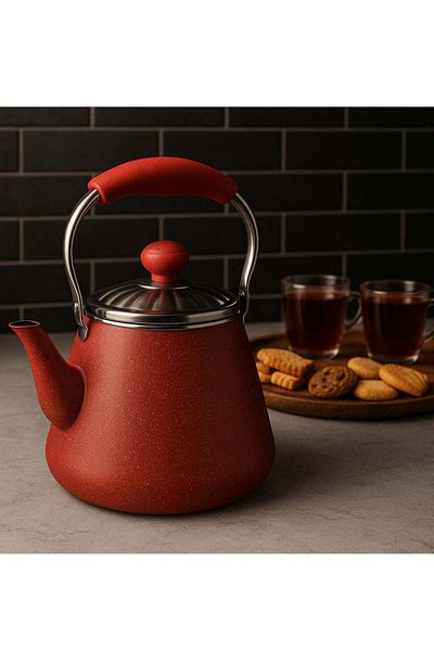 ALMUFARREJ Elegant Red Granite Teapot – Timeless Style for Sophisticated Tea Service
