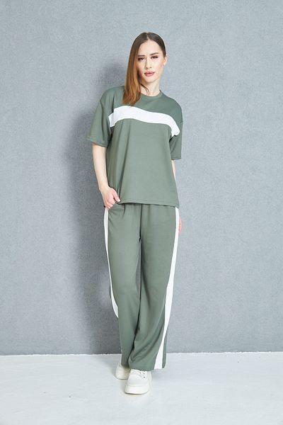 let s shine Women's Front Stripe Detailed Modal Fabric Short Sleeve Tracksuit Set