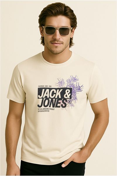 Jack & Jones Ανδρικό μπλουζάκι με τυπωμένο λογότυπο εκρού