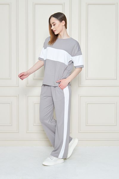 let s shine Women's Front and Sleeve Stripe Detailed Modal Fabric Short Sleeve Tracksuit Set