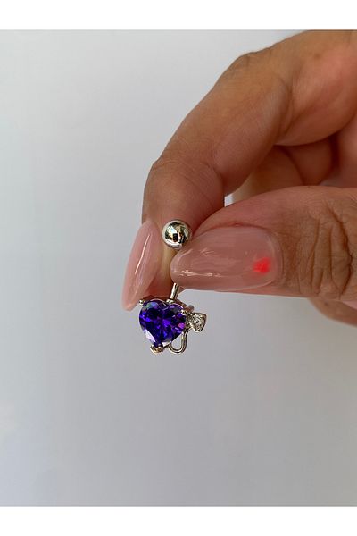 kurukafagift Steel Navel Piercing Purple Heart Devil Demon Gothic