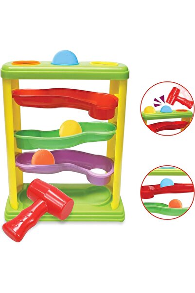 Moon Pound and Roll Educational Toy with 3 Balls and Ramp Tower - - Multicolor