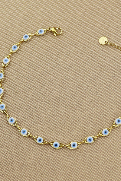 Keyifli Hayaller 316L Çelik Halhal - Beyaz Nazar Göz Boncuklu 316L Çelik Halh...