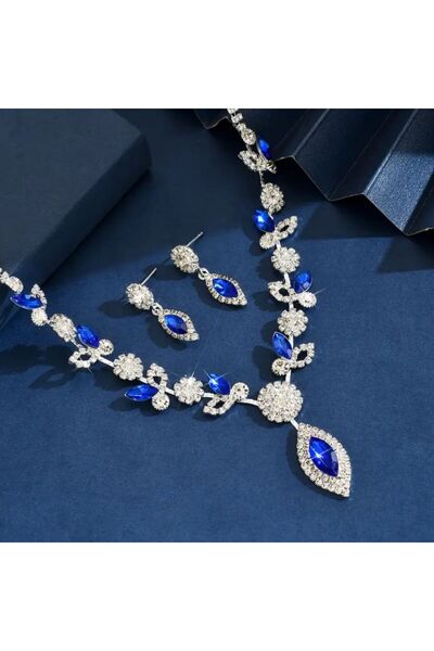 Yıldız Accessory Lacivert Zirkon Taşlı Işıl Işıl 2'li Set Kolye Küpe Seti Düğ...