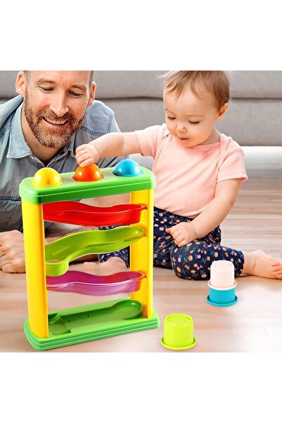Moon Pound and Roll Educational Toy with 3 Balls and Ramp Tower - - Multicolor