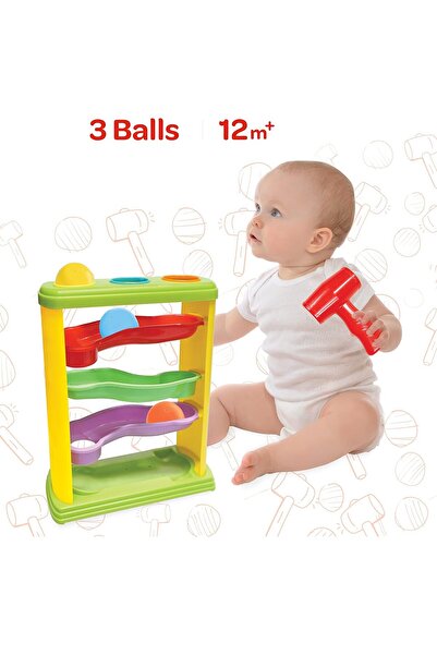 Moon Pound and Roll Educational Toy with 3 Balls and Ramp Tower - - Multicolor