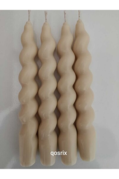 qosrix 4'lü Krem Italyan Burgulu Şamdan Soya Mumu Doğal Kokulu Uzun Çubuk Kon...