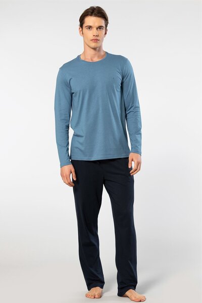 Cacharel Чоловічий велосипедний комір з довгими рукавами Модальний піжамний комплект 2244/Індиго