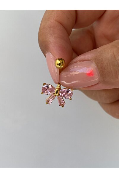 kurukafagift Göbek Çelik Piercing Pembe Fiyonk Model