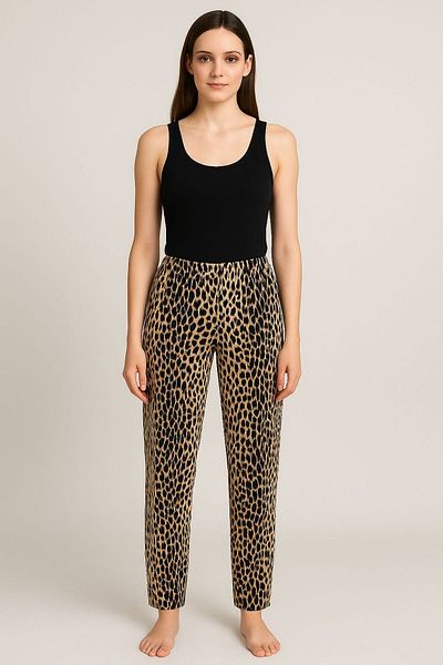 Temporium Women's Plus Size Patterned Milan Fabric Pajama Bottoms