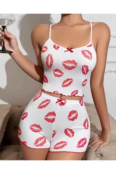 GiyimCity Kiss Kiss White Shorts Suit