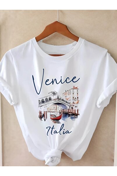 Massgai Tricou oversize unisex Venice Italia imprimat 100% bumbac