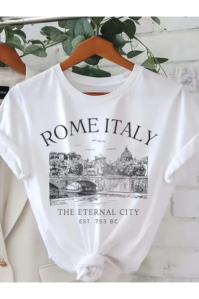 Massgai Tricou oversize unisex Roma Italia imprimat 100% bumbac